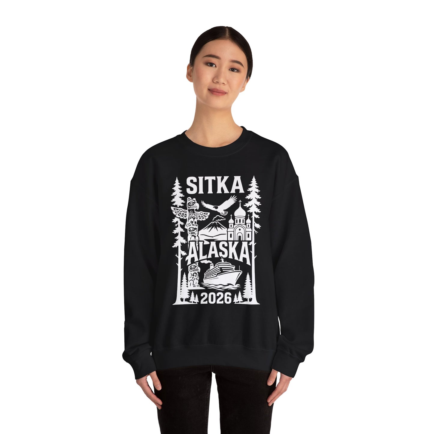 Sitka Alaska Cruise Souvenir Shirt with Totem Poles and Ship 2026 — Sweatshirt
