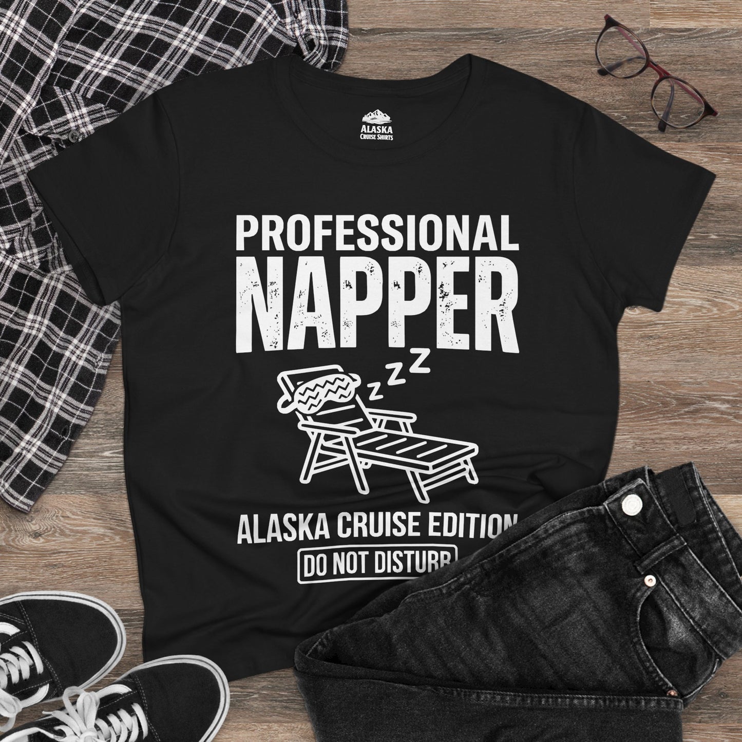 Professional Napper Alaska Cruise Edition Distressed Travel Tee — Ladies Tee