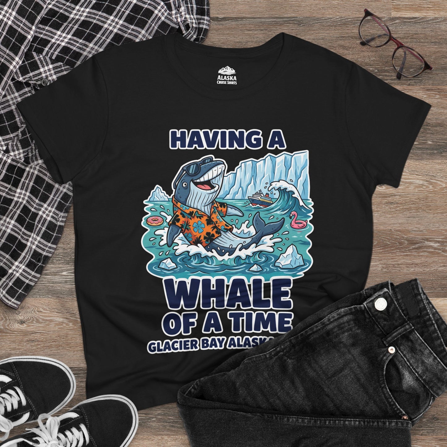 Having a Whale of a Time Glacier Bay Alaska Cruise Shirt 2026 — Ladies Tee