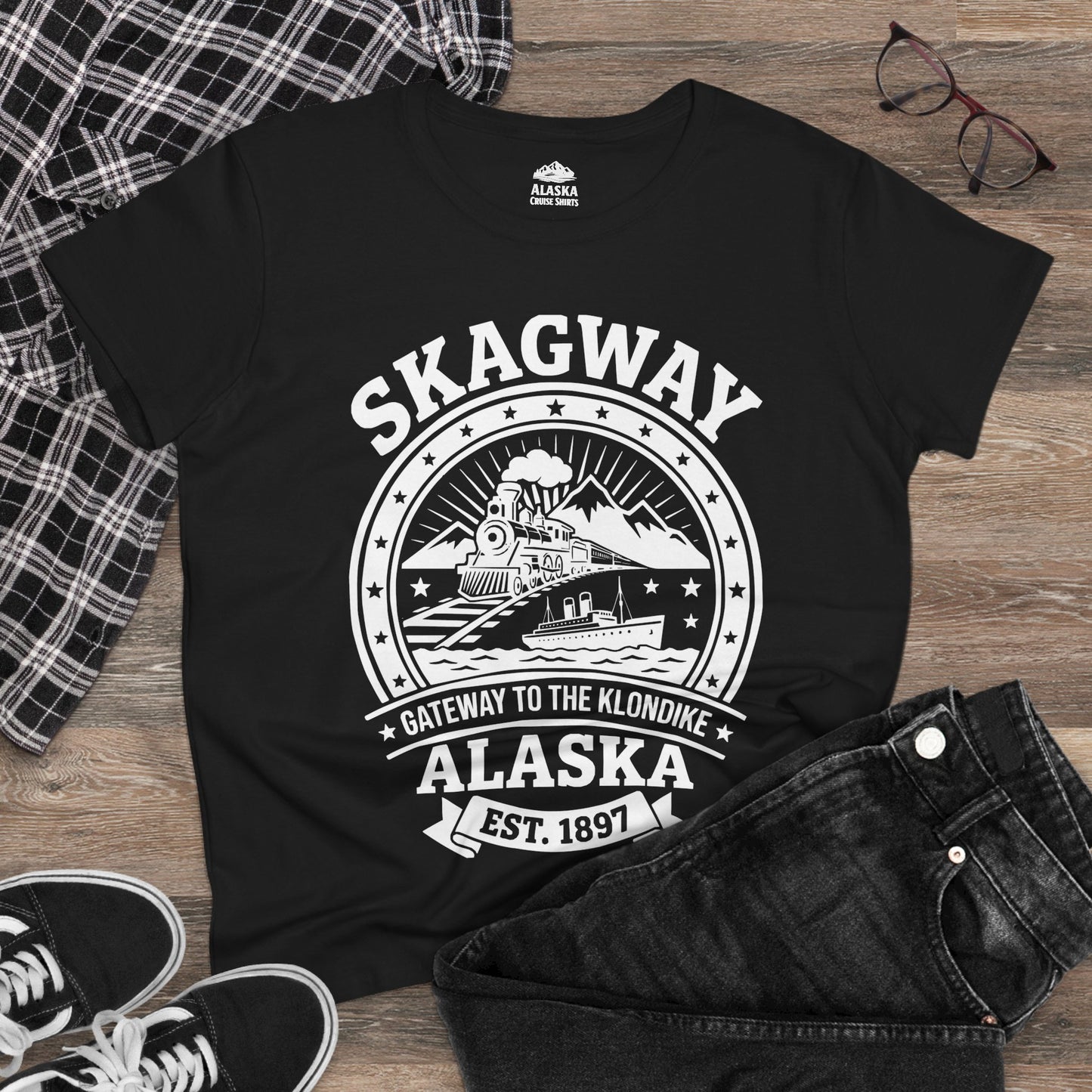 Vintage Skagway Alaska Gateway to the Klondike Souvenir Shirt — Ladies Tee