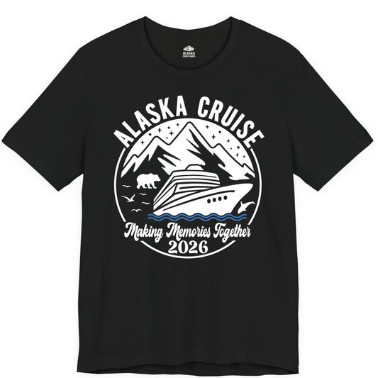 Alaska Cruise Shirt - Family Adventure 2026 Souvenir Apparel (Premium Tee) in Black - Alaska Cruise Adventure 2026 Shirt - Mountains Wildlife and Ship Retro