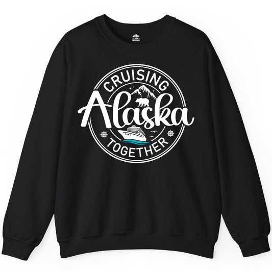Alaska Cruise Shirt - Retro Family Vacation Apparel for Groups (Sweatshirt) in Black - Alaska Cruise Adventure Retro Badge Shirt - Mountains Bear Ship Family
