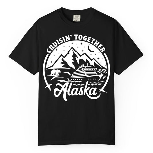 Alaska Cruise Shirt - Adventure Retro Apparel for Group Trips (Comfort Color) in Black - Alaska Cruise Adventure Shirt - Mountains Bear Ship Retro Travel Tee