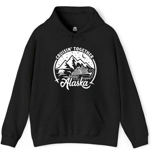 Alaska Cruise Shirt - Adventure Retro Apparel for Group Trips (Hoodie) in Black - Alaska Cruise Adventure Shirt - Mountains Bear Ship Retro Travel Tee