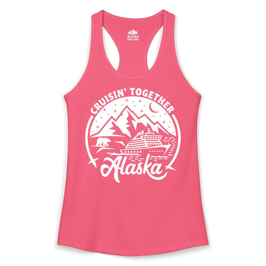 Alaska Cruise Shirt - Adventure Retro Apparel for Group Trips (Ladies Tank) in Hot Pink - Alaska Cruise Adventure Shirt - Mountains Bear Ship Retro Travel Tee