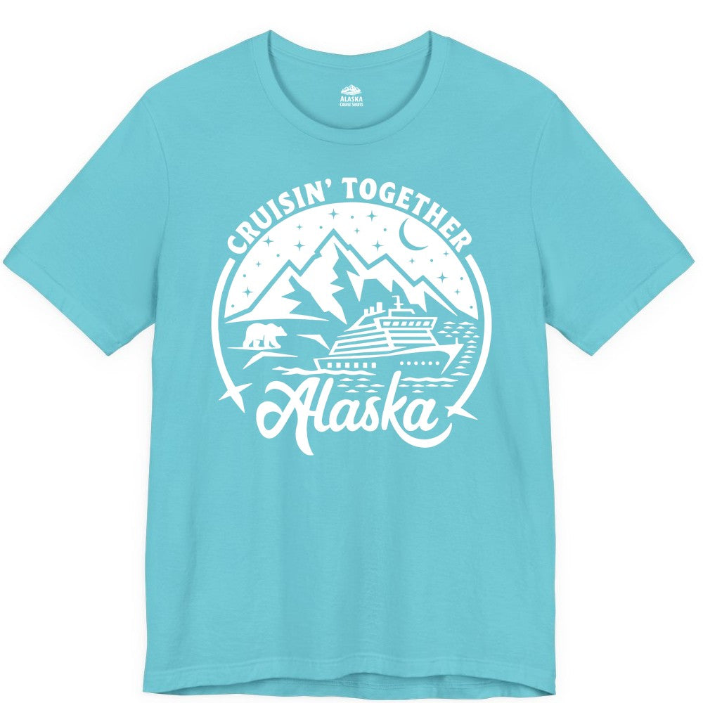 Alaska Cruise Shirt - Adventure Retro Apparel for Group Trips (Premium Tee) in Turquoise - Alaska Cruise Adventure Shirt - Mountains Bear Ship Retro Travel Tee