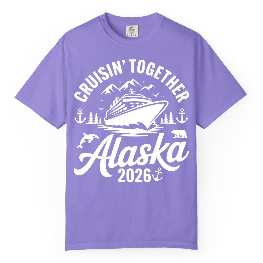 Alaska Cruise Shirt - Family Cruise Apparel for Alaska 2026 Trips (Comfort Color) in Violet - Alaska Cruise Adventure Shirt - Wildlife Mountains Nautical 2026
