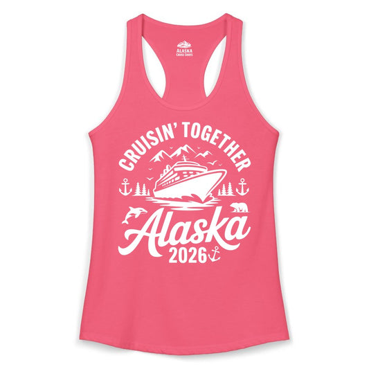 Alaska Cruise Shirt - Family Cruise Apparel for Alaska 2026 Trips (Ladies Tank) in Hot Pink - Alaska Cruise Adventure Shirt - Wildlife Mountains Nautical 2026