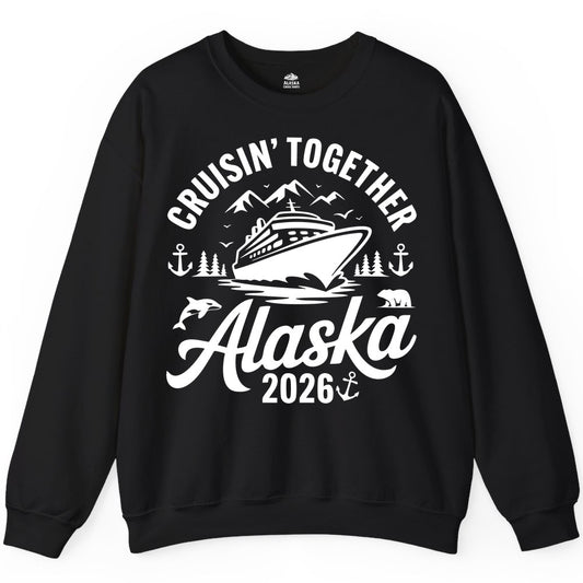 Alaska Cruise Shirt - Family Cruise Apparel for Alaska 2026 Trips (Sweatshirt) in Black - Alaska Cruise Adventure Shirt - Wildlife Mountains Nautical 2026
