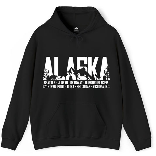 Alaska Cruise Shirt - Wildlife Travel Souvenir Apparel for Vacations (Hoodie) in Black - Alaska Cruise Silhouette Wildlife Destinations Shirt Seattle Juneau