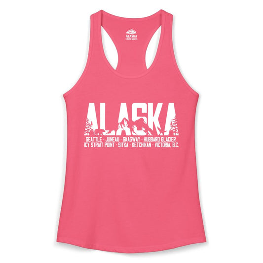 Alaska Cruise Shirt - Wildlife Travel Souvenir Apparel for Vacations (Ladies Tank) in Hot Pink - Alaska Cruise Silhouette Wildlife Destinations Shirt Seattle Juneau