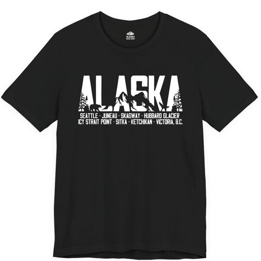 Alaska Cruise Shirt - Wildlife Travel Souvenir Apparel for Vacations (Premium Tee) in Black - Alaska Cruise Silhouette Wildlife Destinations Shirt Seattle Juneau