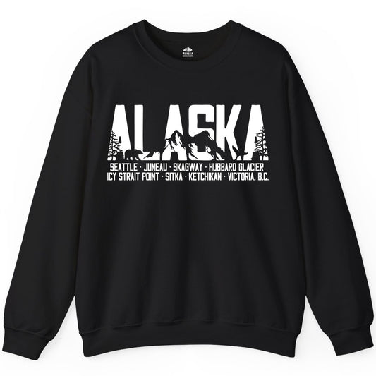 Alaska Cruise Shirt - Wildlife Travel Souvenir Apparel for Vacations (Sweatshirt) in Black - Alaska Cruise Silhouette Wildlife Destinations Shirt Seattle Juneau