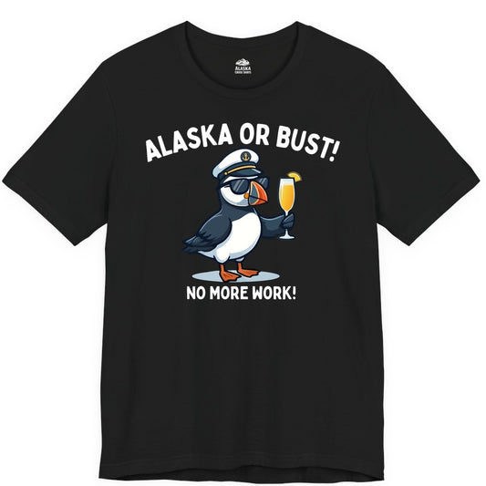 Alaska Cruise Shirt - Funny Puffin Captain Bird Vacation Tee (Premium Tee) in Black - Funny Puffin Captain Alaska Cruise Shirt - No More Work Cartoon Tee