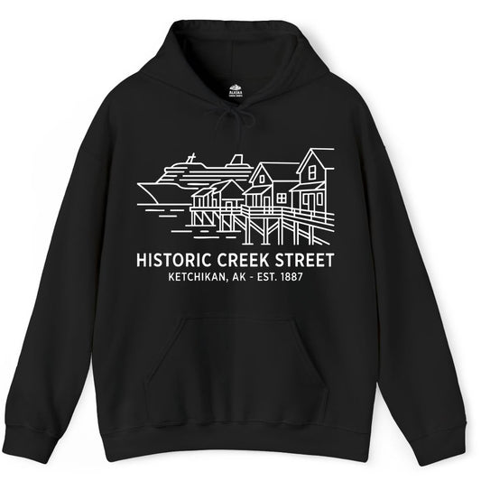Ketchikan Creek Street Shirt - Alaska Cruise Souvenir Apparel (Hoodie) in Black - Ketchikan Creek Street Alaska Waterfront and Cruise Ship Shirt