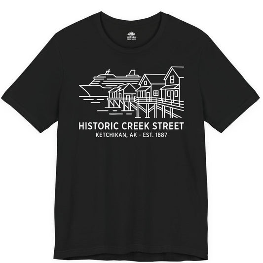 Ketchikan Creek Street Shirt - Alaska Cruise Souvenir Apparel (Premium Tee) in Black - Ketchikan Creek Street Alaska Waterfront and Cruise Ship Shirt