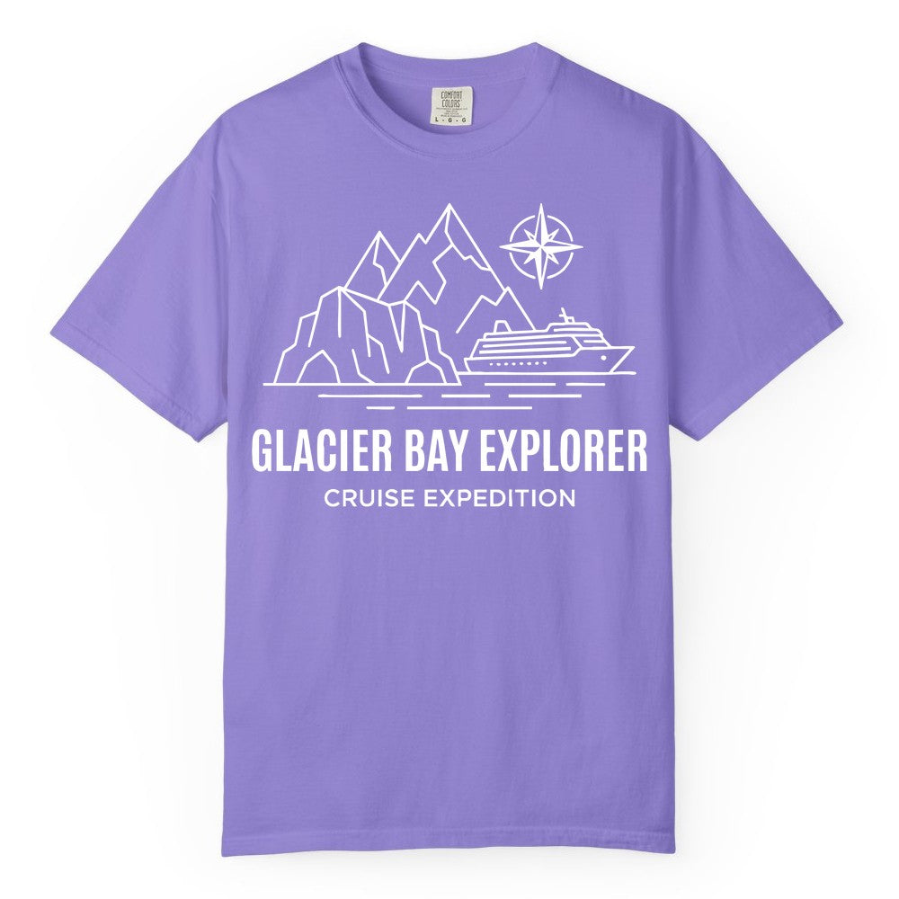 Glacier Bay cruise shirt - Alaska cruise apparel with mountains (Comfort Color) in Violet - Glacier Bay Alaska Cruise Shirt - Mountains Compass Adventure Line Art