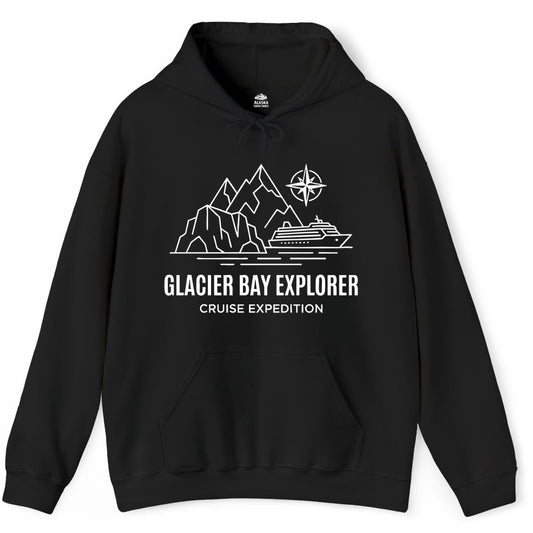 Glacier Bay cruise shirt - Alaska cruise apparel with mountains (Hoodie) in Black - Glacier Bay Alaska Cruise Shirt - Mountains Compass Adventure Line Art