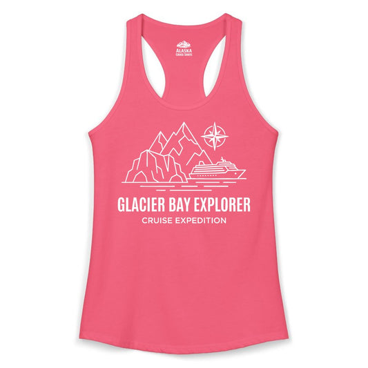 Glacier Bay cruise shirt - Alaska cruise apparel with mountains (Ladies Tank) in Hot Pink - Glacier Bay Alaska Cruise Shirt - Mountains Compass Adventure Line Art