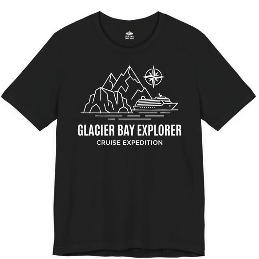 Glacier Bay cruise shirt - Alaska cruise apparel with mountains (Premium Tee) in Black - Glacier Bay Alaska Cruise Shirt - Mountains Compass Adventure Line Art