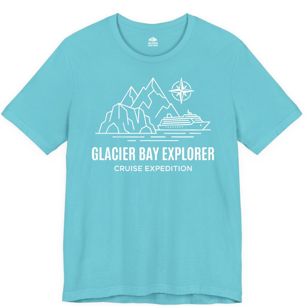 Glacier Bay cruise shirt - Alaska cruise apparel with mountains (Premium Tee) in Turquoise - Glacier Bay Alaska Cruise Shirt - Mountains Compass Adventure Line Art