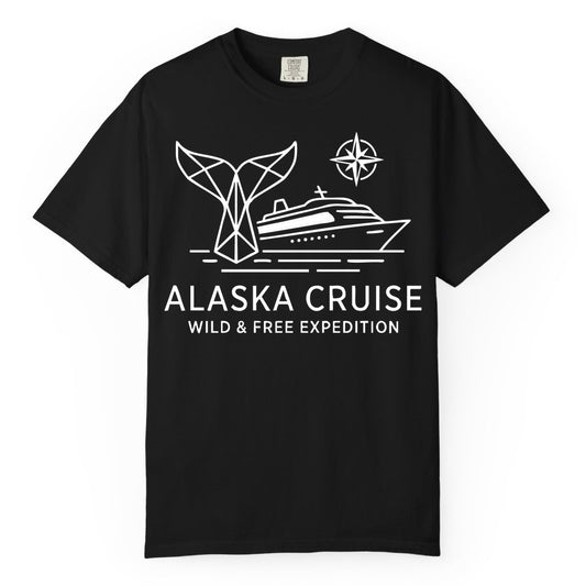 Alaska cruise shirt - Whale Tail Geometric Design Adventure Apparel (Comfort Color) in Black - Alaska Cruise Shirt - Geometric Whale Tail Compass Line Art Design