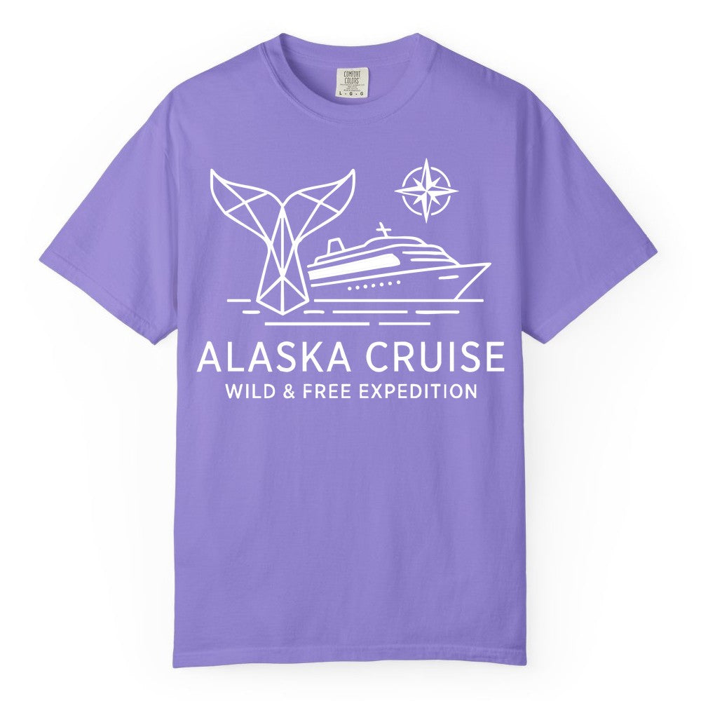 Alaska cruise shirt - Whale Tail Geometric Design Adventure Apparel (Comfort Color) in Violet - Alaska Cruise Shirt - Geometric Whale Tail Compass Line Art Design