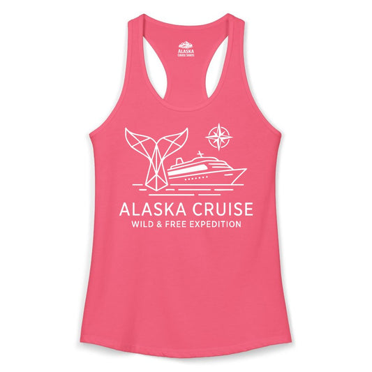 Alaska cruise shirt - Whale Tail Geometric Design Adventure Apparel (Ladies Tank) in Hot Pink - Alaska Cruise Shirt - Geometric Whale Tail Compass Line Art Design