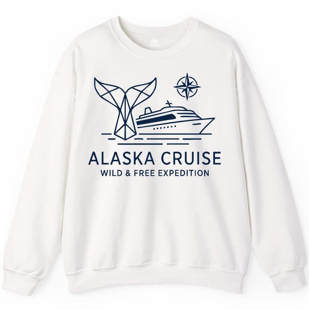 Alaska cruise shirt - Whale Tail Geometric Design Adventure Apparel (Sweatshirt) in White - Alaska Cruise Shirt - Geometric Whale Tail Compass Line Art Design
