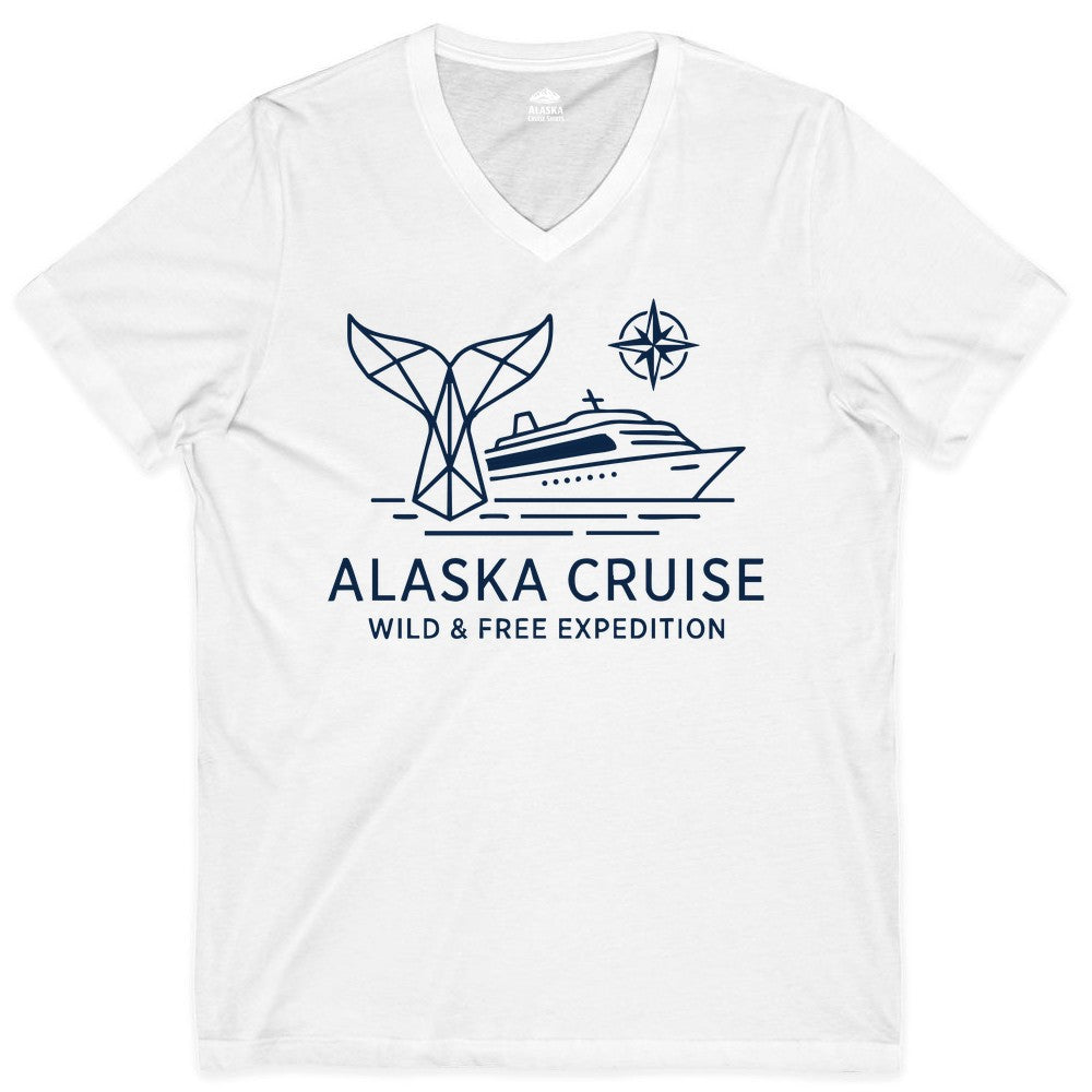 Alaska cruise shirt - Whale Tail Geometric Design Adventure Apparel (V-Neck) in White - Alaska Cruise Shirt - Geometric Whale Tail Compass Line Art Design