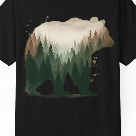Double Exposure Bear Forest Shirt Comfort Colors T-Shirt – Alaska Cruise Shirts Close Up