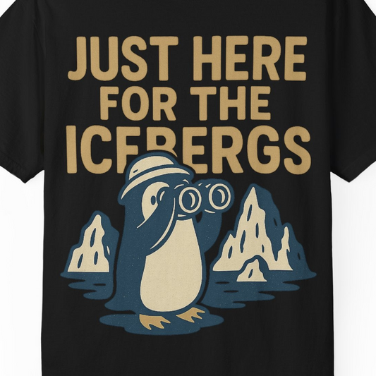 Just Here For The Icebergs Penguin Shirt Comfort Colors T-Shirt – Alaska Cruise Shirts Close Up
