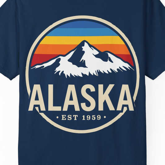 Alaska Vintage Shirt Comfort Colors T-Shirt – Navy – Alaska Cruise Shirts Close Up