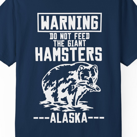 Funny Alaska Bear Warning Sign Shirt Comfort Colors T-Shirt – Navy – Alaska Cruise Shirts Close Up