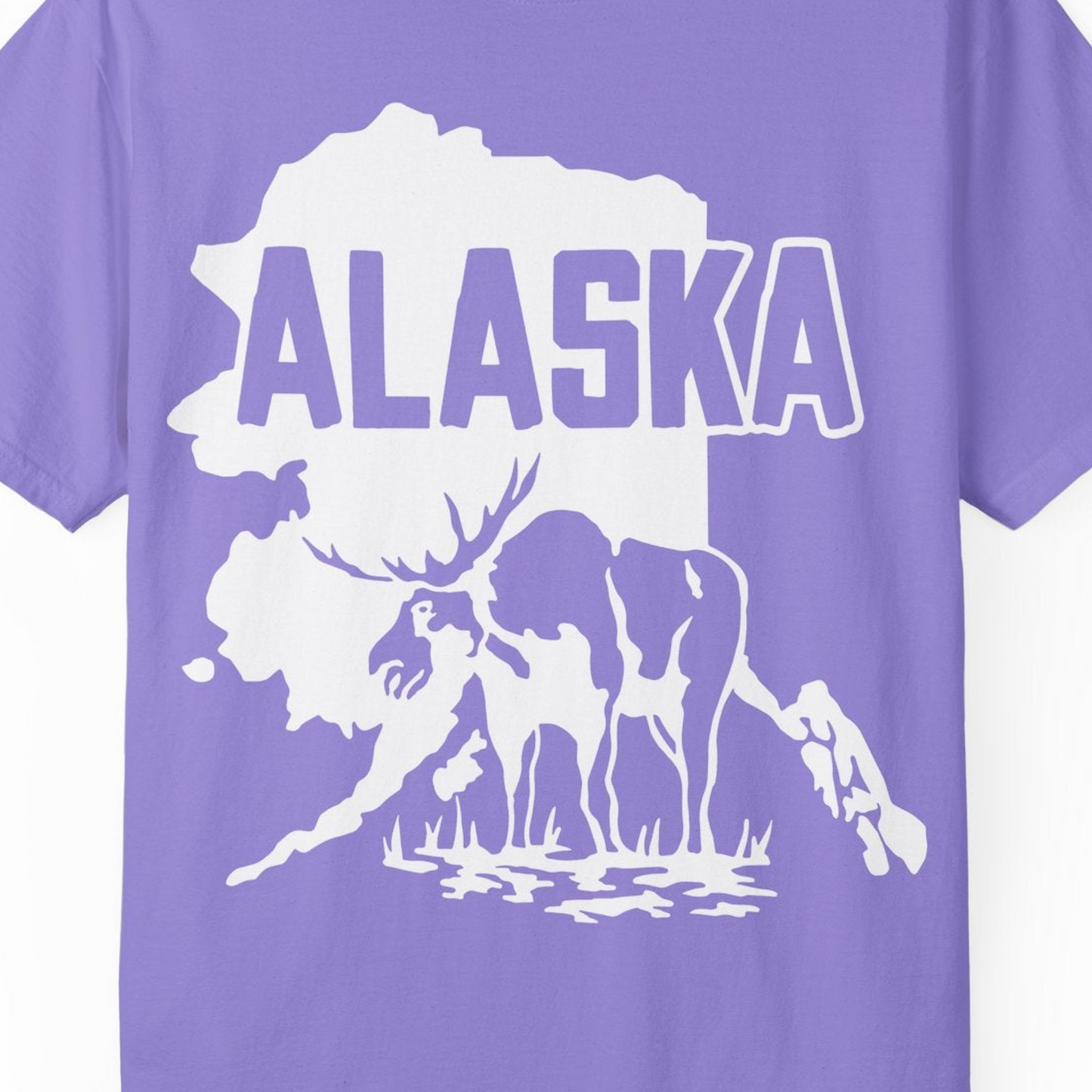 Alaska Moose Silhouette Shirt Comfort Colors T-Shirt – Violet – Alaska Cruise Shirts Close Up