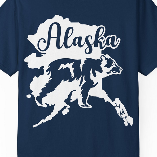 Alaska Bear Silhouette Shirt Comfort Colors T-Shirt – Navy – Alaska Cruise Shirts Close Up