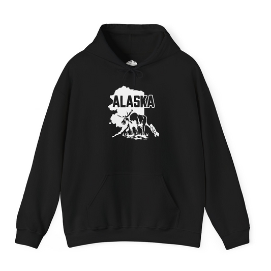 Alaska Moose Silhouette Shirt - Bold State Outline Wildlife Graphic Hoodie – Black – Alaska Cruise Shirts