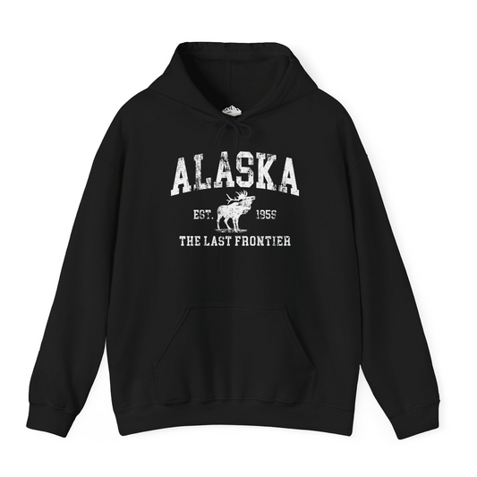 Vintage Alaska Moose Shirt - Distressed Last Frontier Wildlife Tee Hoodie – Black – Alaska Cruise Shirts