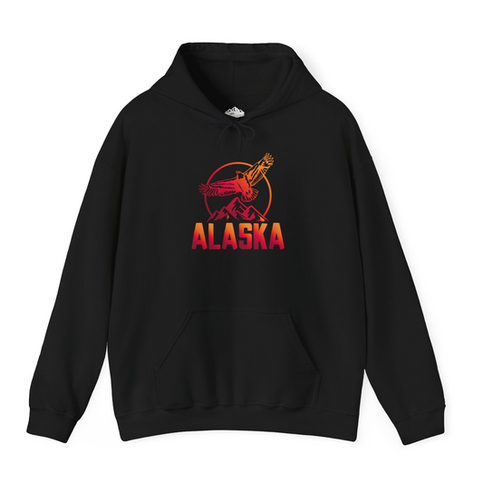 Alaska Eagle Mountains Graphic Shirt - Sunset Bold Adventure Nature Tee Hoodie – Black – Alaska Cruise Shirts
