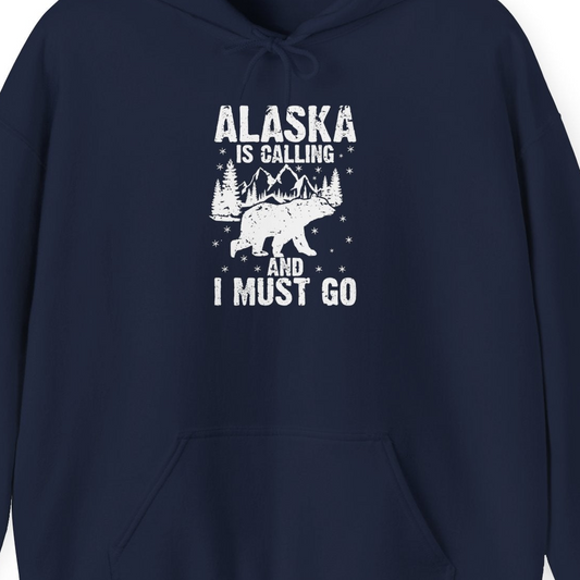 Alaska Is Calling Bear Mountain Wilderness Adventure Vintage Shirt — Hoodie Hoodie – Navy – Alaska Cruise Shirts Close Up