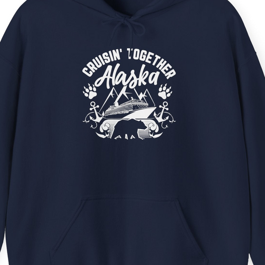 Alaska Cruise Adventure Shirt Hoodie – Navy – Alaska Cruise Shirts Close Up