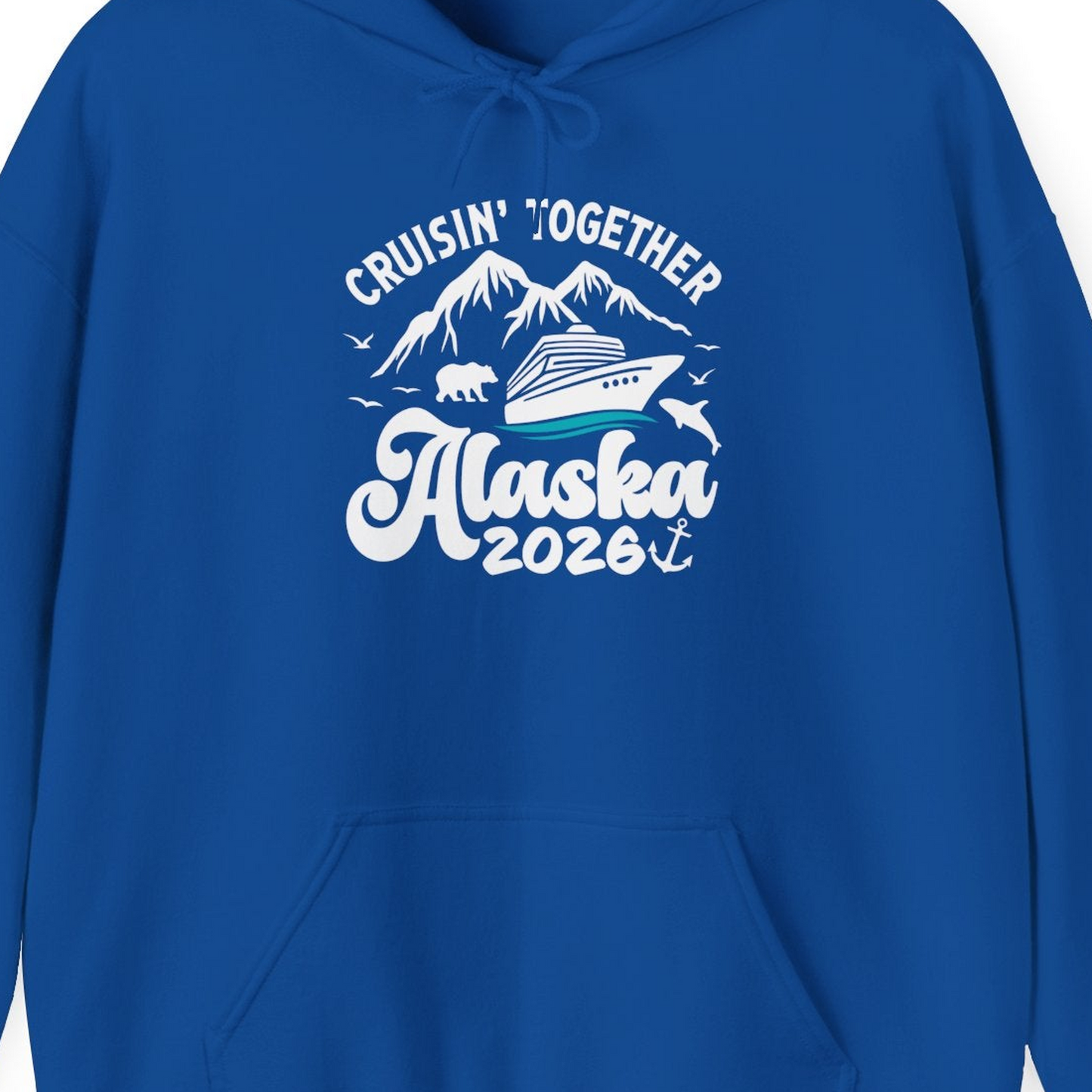 Alaska Cruise Adventure Shirt Hoodie – Royal – Alaska Cruise Shirts Close Up