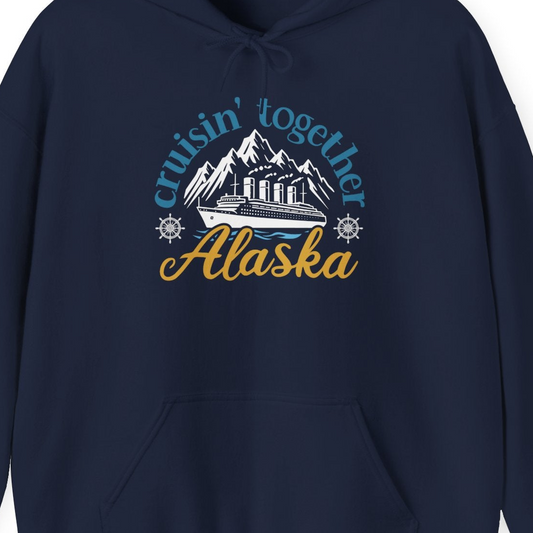 Alaska Cruise Adventure Shirt Hoodie – Navy – Alaska Cruise Shirts Close Up