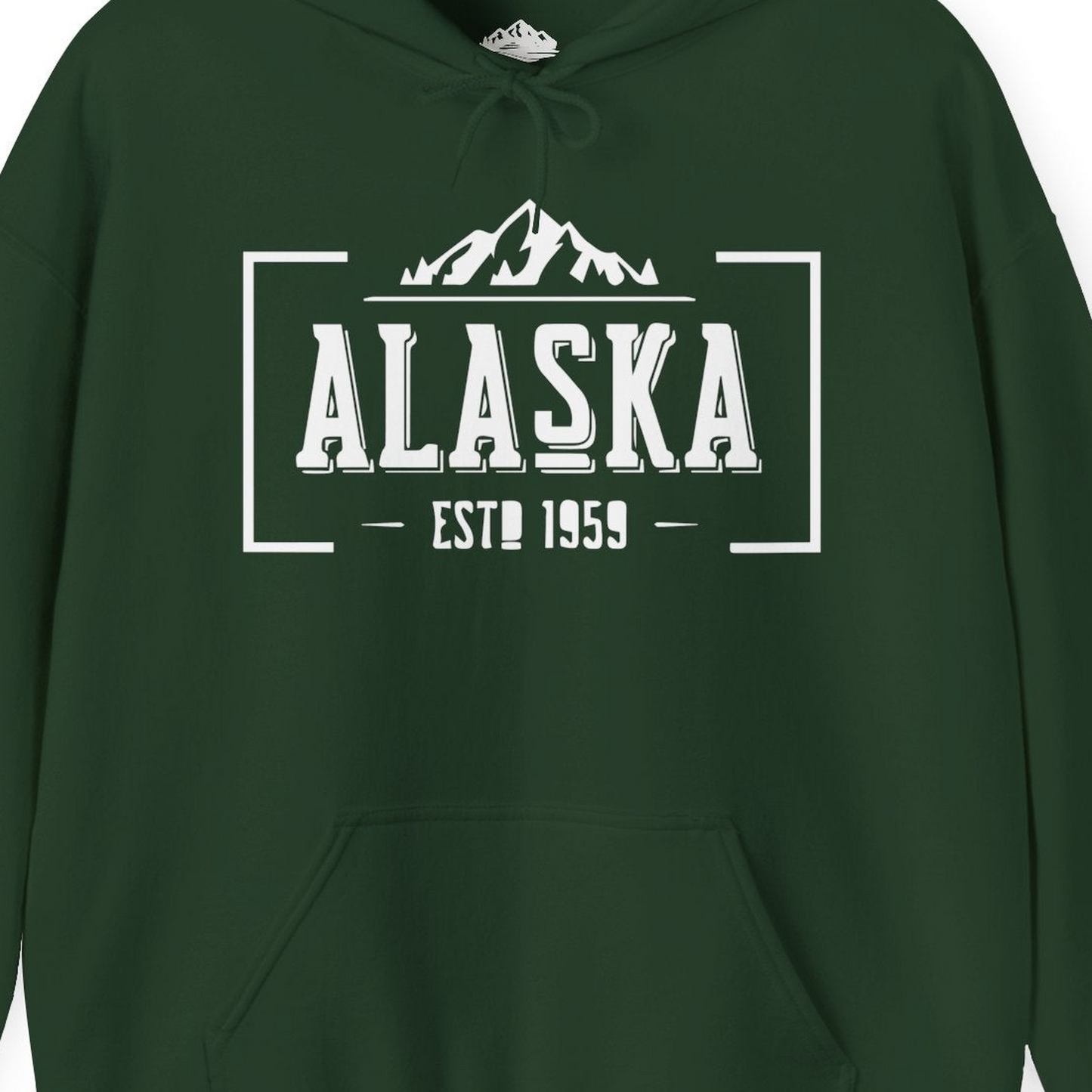 Alaska Mountain Vintage Shirt Hoodie – Forest Green – Alaska Cruise Shirts Close Up
