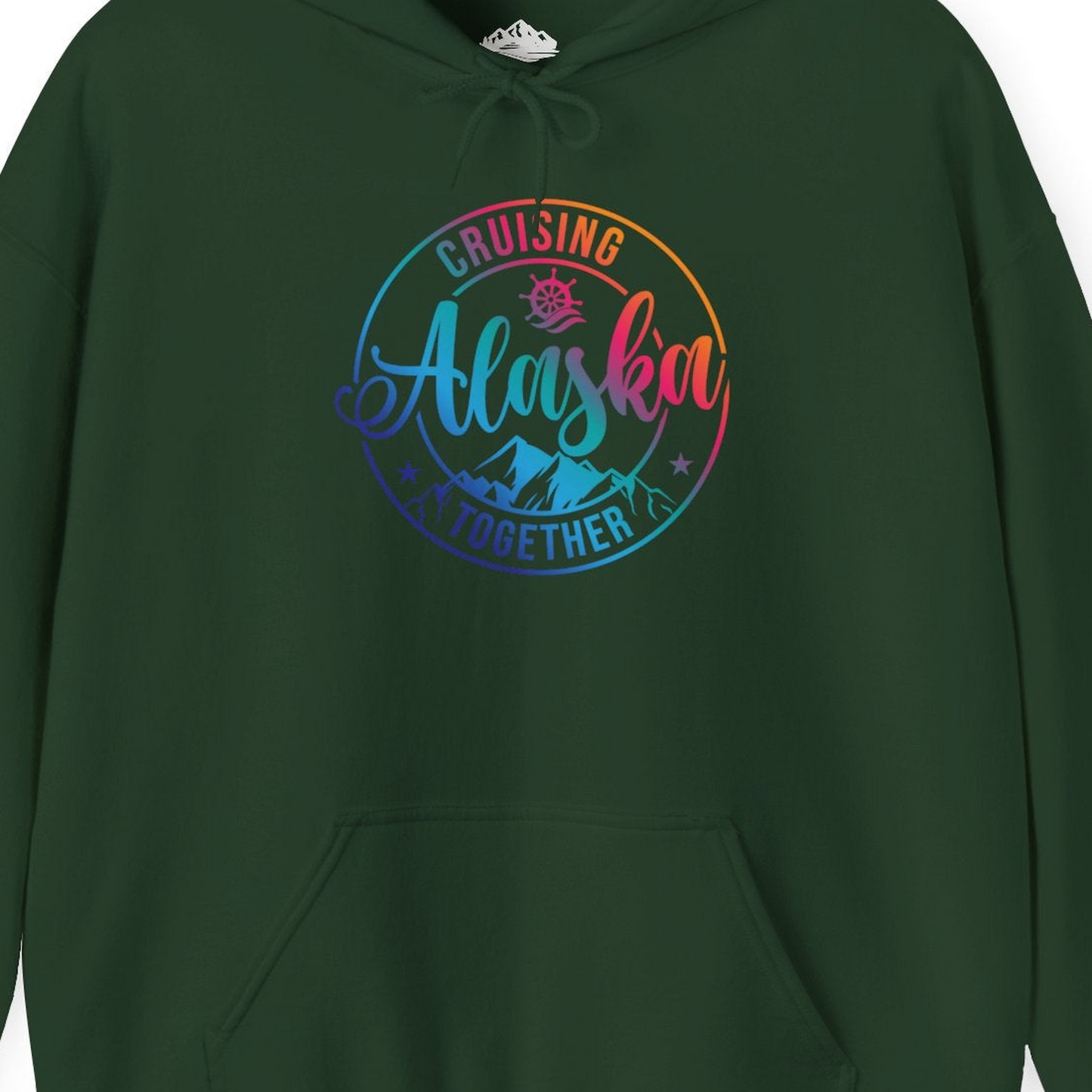 Cruising Alaska Together Shirt Hoodie – Forest Green – Alaska Cruise Shirts Close Up
