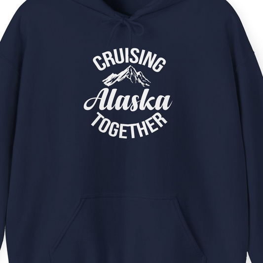 Cruising Alaska Together Mountain Adventure Travel Couples Shirt — Hoodie Hoodie – Navy – Alaska Cruise Shirts Close Up