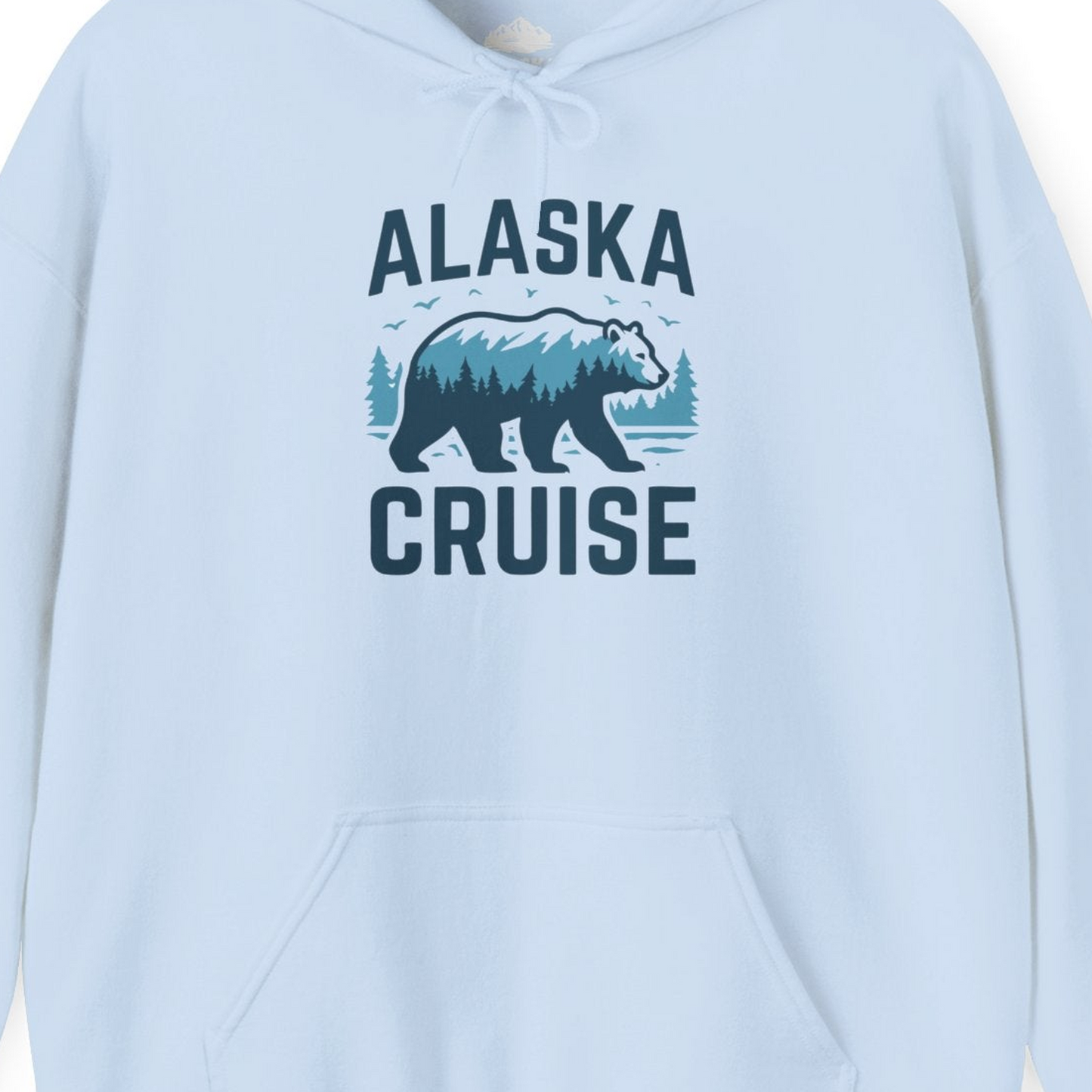 Alaska Cruise Shirt Bear Silhouette Forest Wildlife Nature Tee — Hoodie Hoodie – Light Blue – Alaska Cruise Shirts Close Up