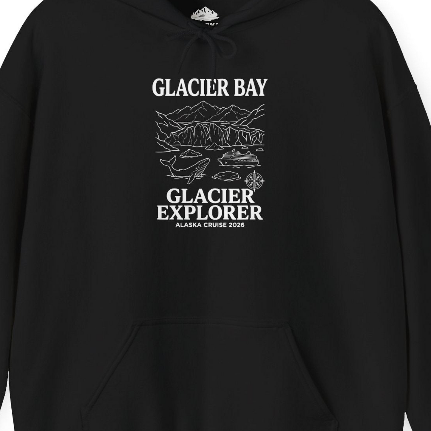 Glacier Bay Alaska Cruise 2026 Glacier Explorer Souvenir Shirt — Hoodie Hoodie – Black – Alaska Cruise Shirts Close Up