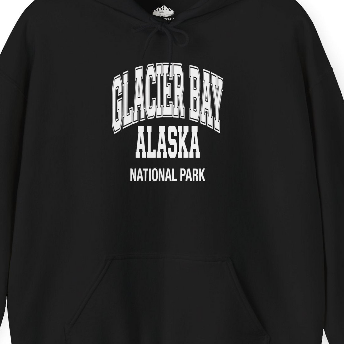 Glacier Bay Alaska National Park Classic Souvenir T-Shirt — Hoodie Hoodie – Black – Alaska Cruise Shirts Close Up