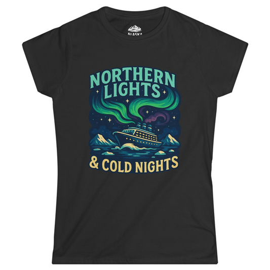 Northern Lights Alaska Cruise Ship Night Adventure Travel Shirt Ladies T-Shirt – Black – Alaska Cruise Shirts